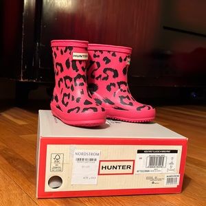 Hunter Classic Welly Arcade Pink Leopard Little Girl US 5/6 EU 21 EUC